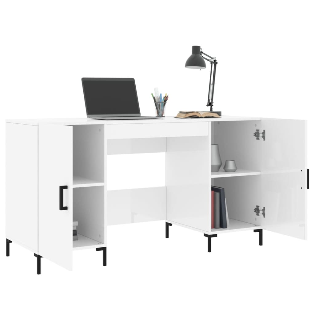 Bureau 140X50X75 Cm Bewerkt Hout Hoogglans Wit