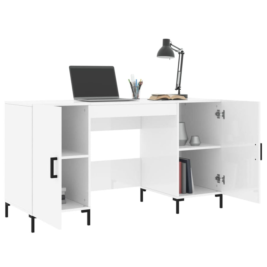 Bureau 140X50X75 Cm Bewerkt Hout Hoogglans Wit