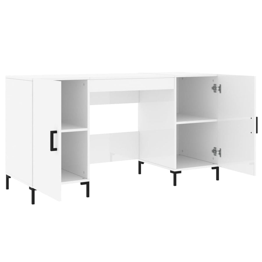 Bureau 140X50X75 Cm Bewerkt Hout Hoogglans Wit