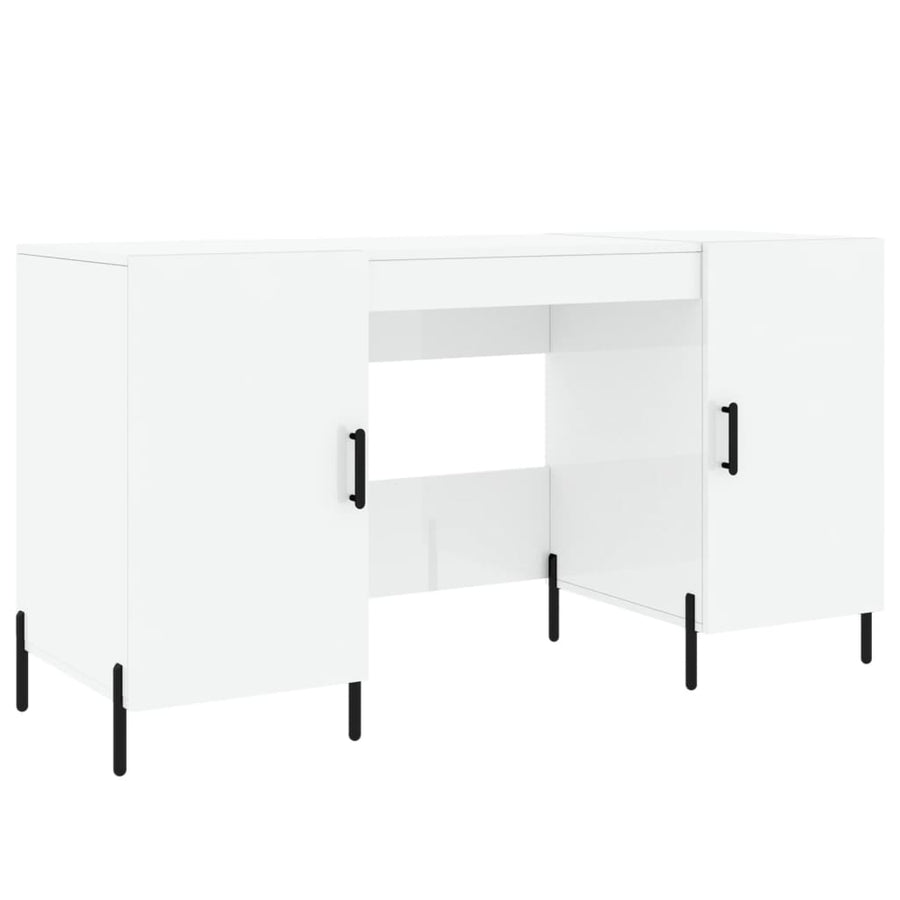 Bureau 140X50X75 Cm Bewerkt Hout Hoogglans Wit