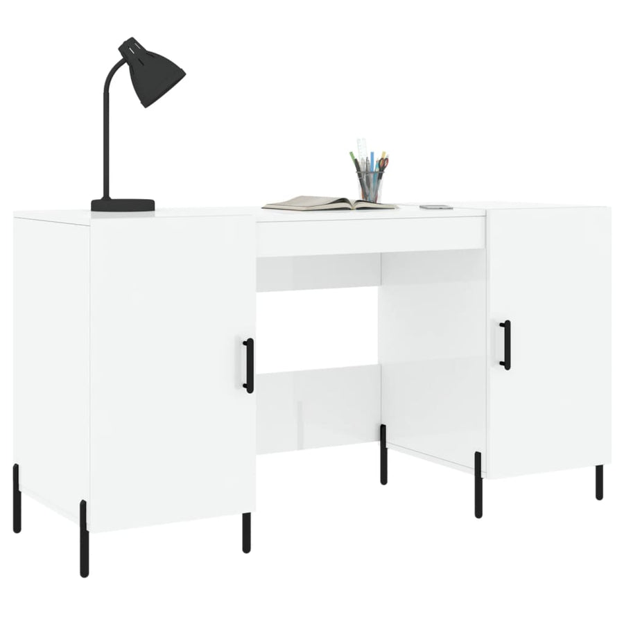 Bureau 140X50X75 Cm Bewerkt Hout Hoogglans Wit