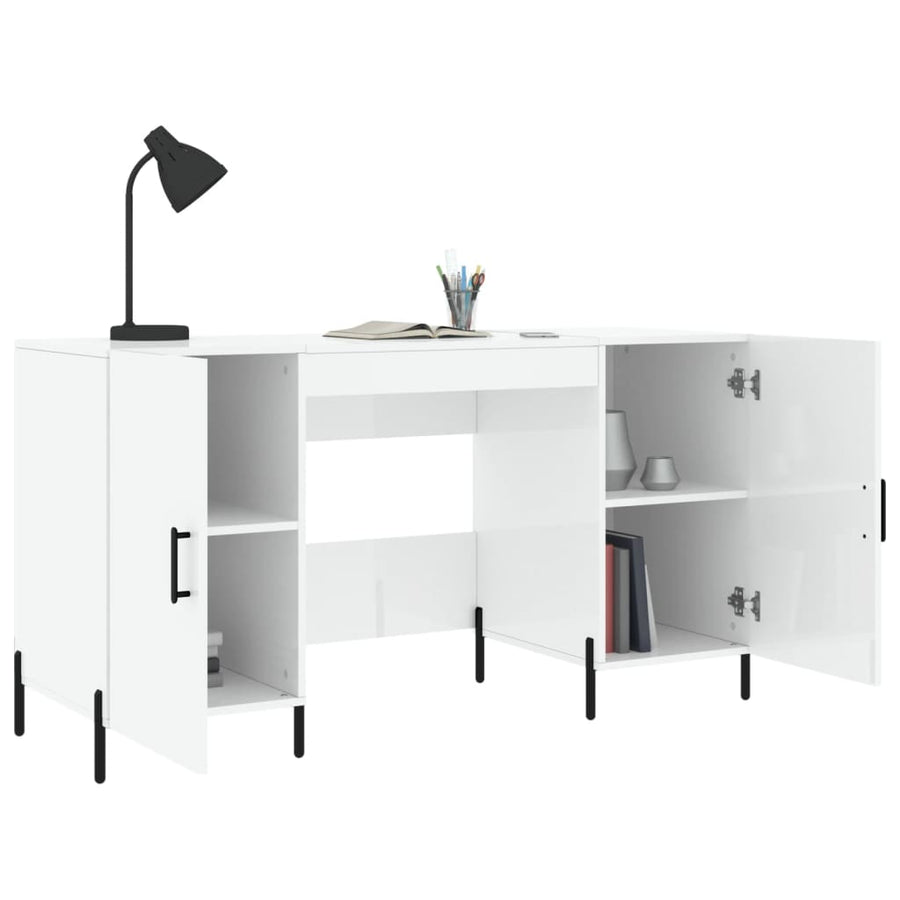 Bureau 140X50X75 Cm Bewerkt Hout Hoogglans Wit