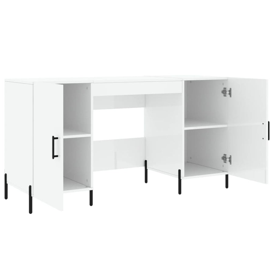 Bureau 140X50X75 Cm Bewerkt Hout Hoogglans Wit