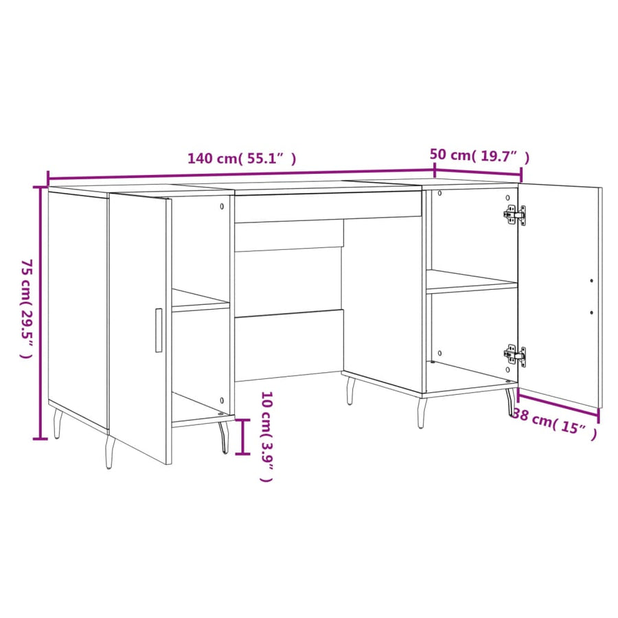 Bureau 140X50X75 Cm Bewerkt Hout Betongrijs