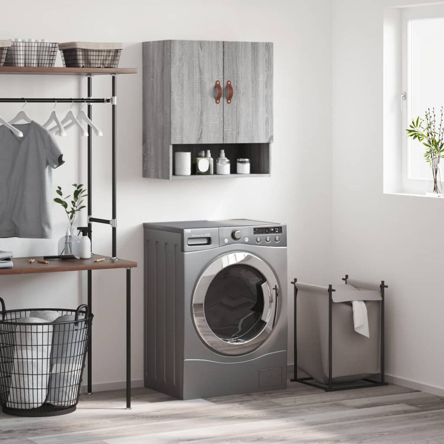 Wandkast 60X31X70 Cm Bewerkt Hout Eikenkleurig Grijs sonoma