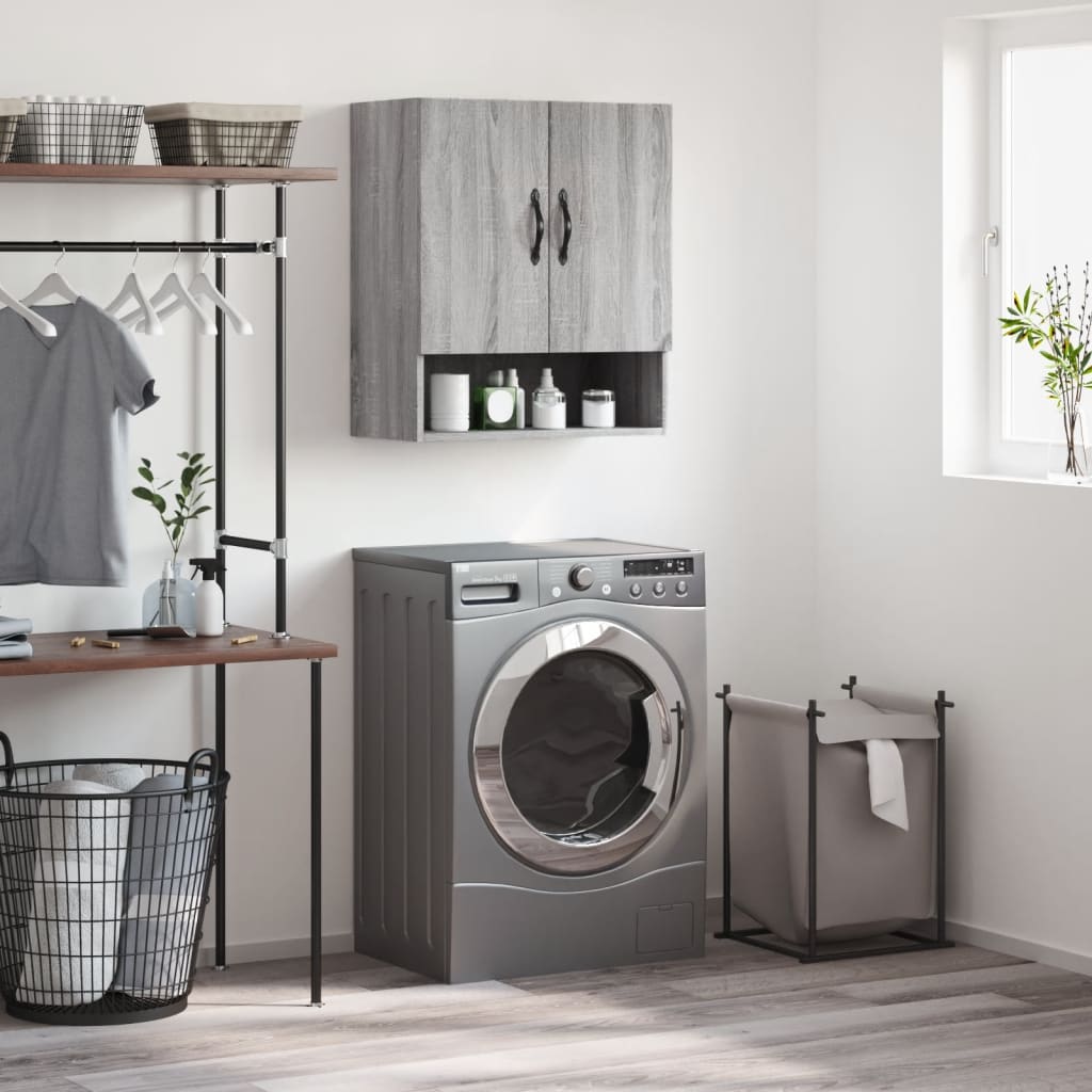 Wandkast 60X31X70 Cm Bewerkt Hout Eikenkleurig Grijs sonoma