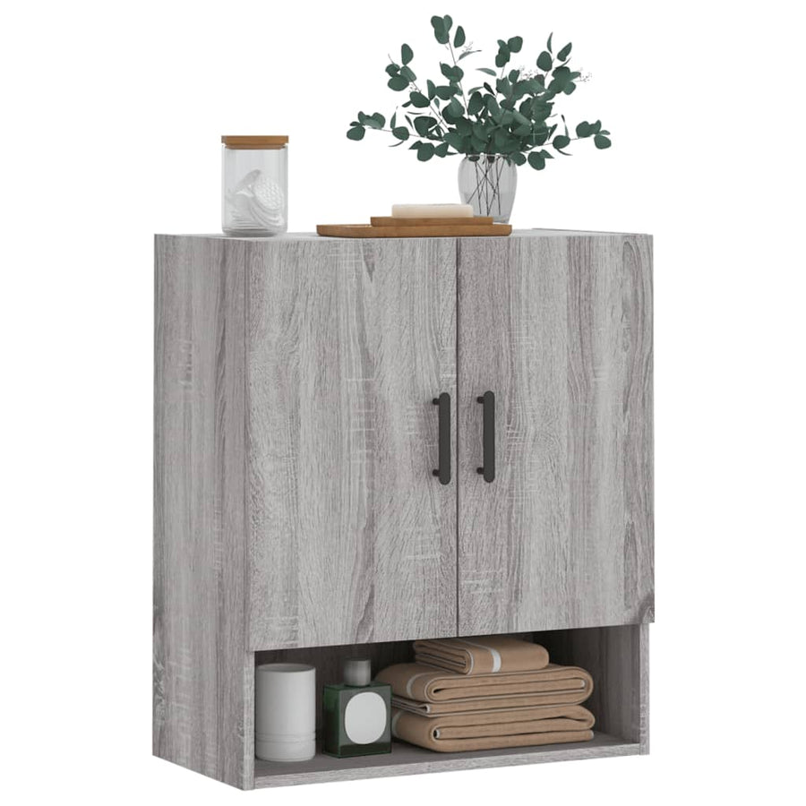 Wandkast 60X31X70 Cm Bewerkt Hout Eikenkleurig Grijs sonoma