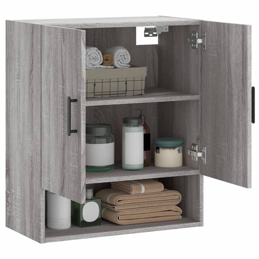 Wandkast 60X31X70 Cm Bewerkt Hout Eikenkleurig Grijs sonoma