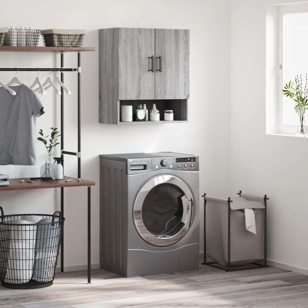 Wandkast 60X31X70 Cm Bewerkt Hout Eikenkleurig Grijs sonoma