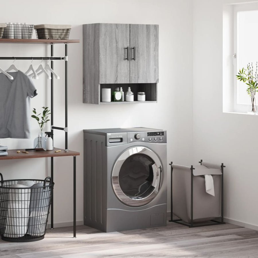 Wandkast 60X31X70 Cm Bewerkt Hout Eikenkleurig Grijs sonoma
