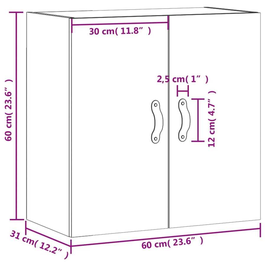 Wandkast 60X31X60 Cm Bewerkt Hout Eikenkleurig Grijs sonoma
