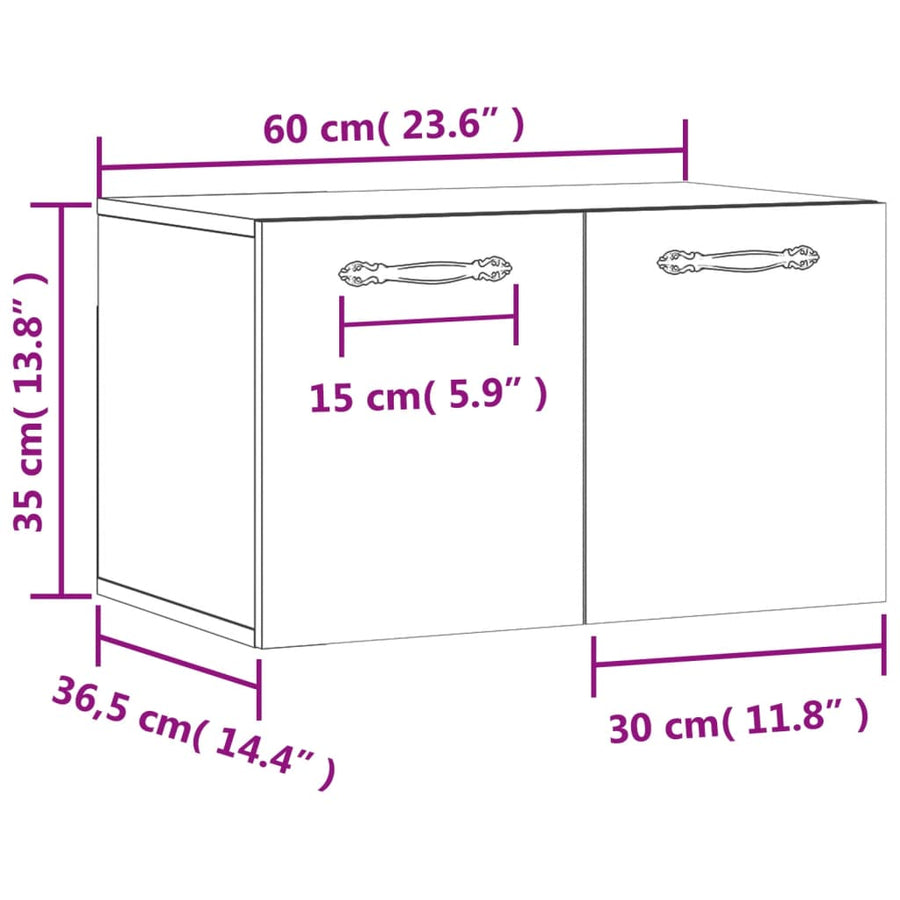 Wandkast 60X36,5X35 Cm Bewerkt Hout Betongrijs