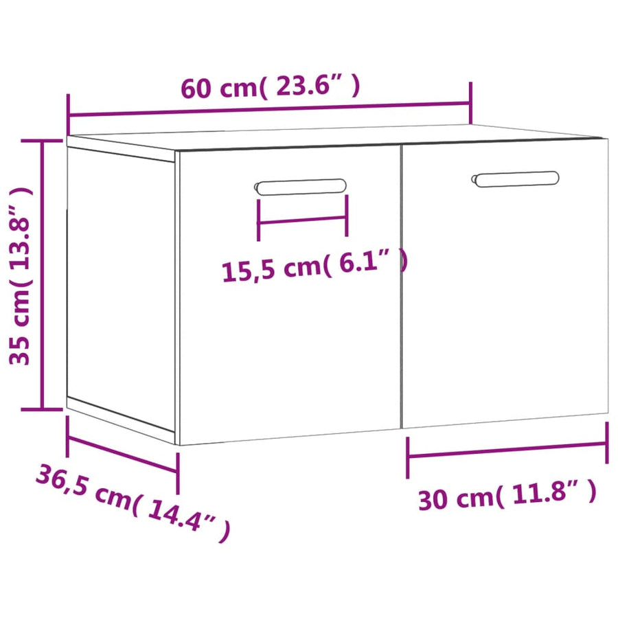 Wandkast 60X36,5X35 Cm Bewerkt Hout Hoogglans Wit