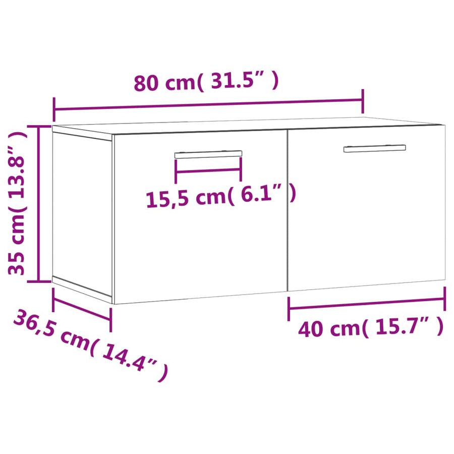 Wandkast 80X36,5X35 Cm Bewerkt Hout Betongrijs