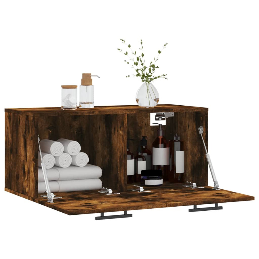 Wandkast 80X36,5X35 Cm Bewerkt Hout Kleurig 80 x 36.5 x 35 cm Gerookt eiken