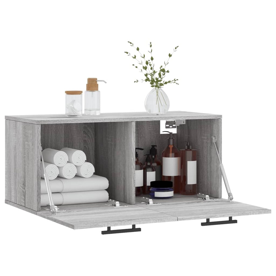 Wandkast 80X36,5X35 Cm Bewerkt Hout Grijs Sonoma Eikenkleurig