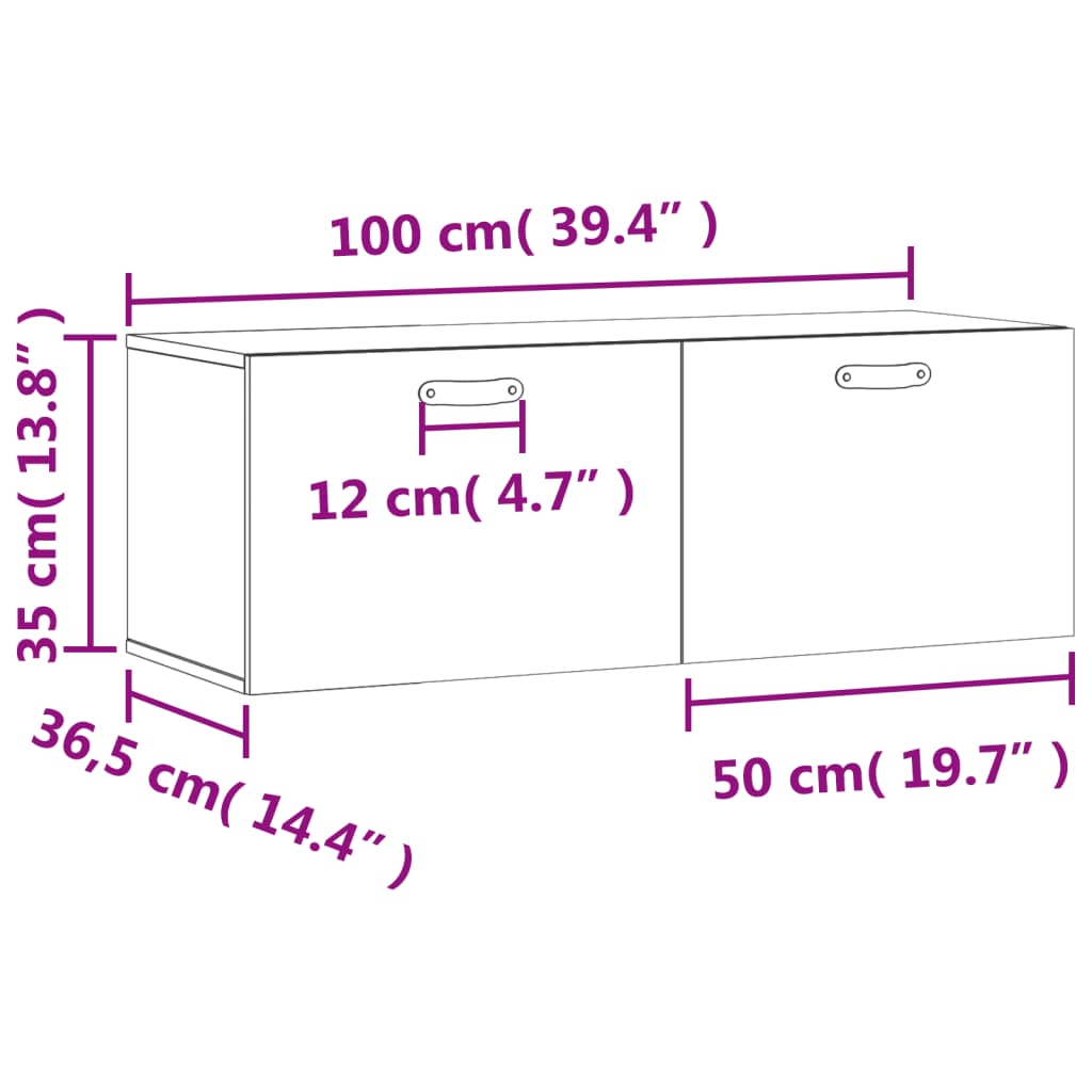 Wandkast 100X36,5X35 Cm Bewerkt Hout Kleurig 100 x 36.5 x 35 cm Sonoma eiken
