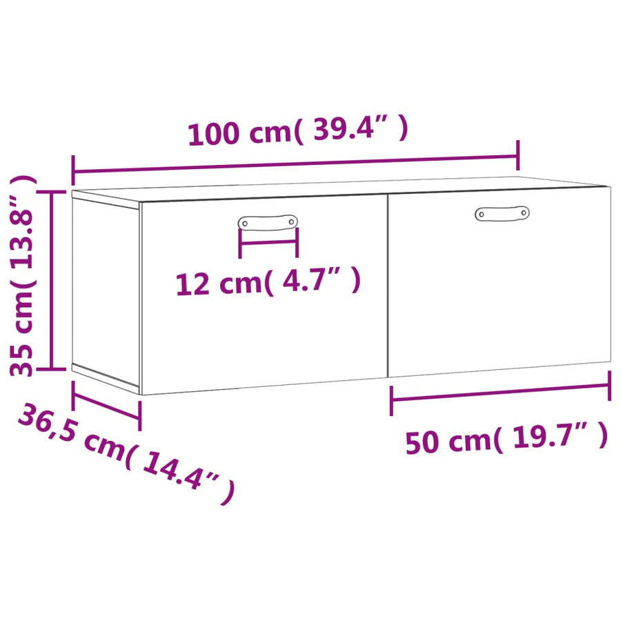 Wandkast 100X36,5X35 Cm Bewerkt Hout Betongrijs