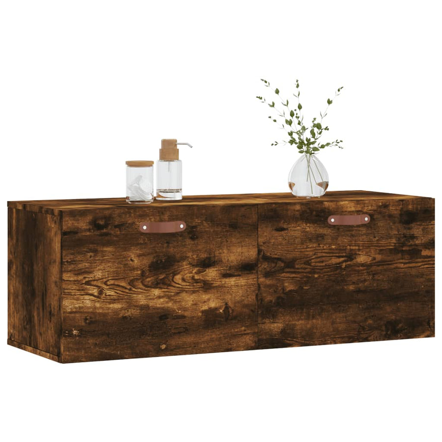 Wandkast 100x36,5x35 cm bewerkt hout gerookt eikenkleurig