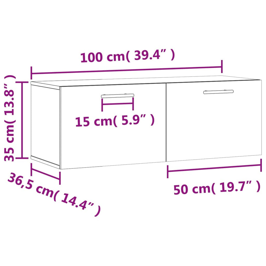 Wandkast 100x36,5x35 cm bewerkt hout betongrijs