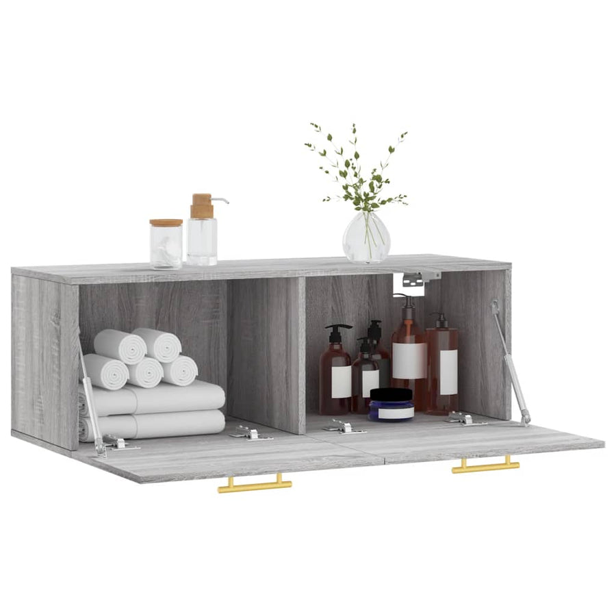 Wandkast 100X36,5X35 Cm Bewerkt Hout Grijs Sonoma Eikenkleurig