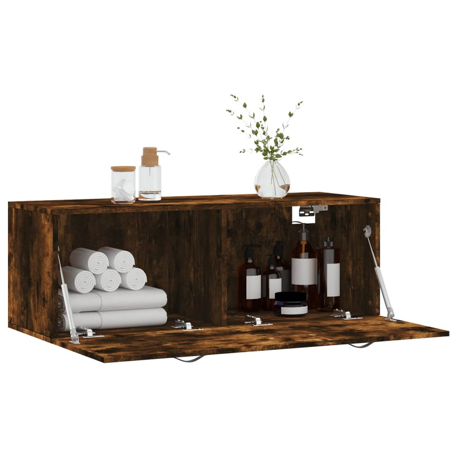 Wandkast 100X36,5X35 Cm Bewerkt Hout Kleurig 100 x 36.5 x 35 cm Gerookt eiken