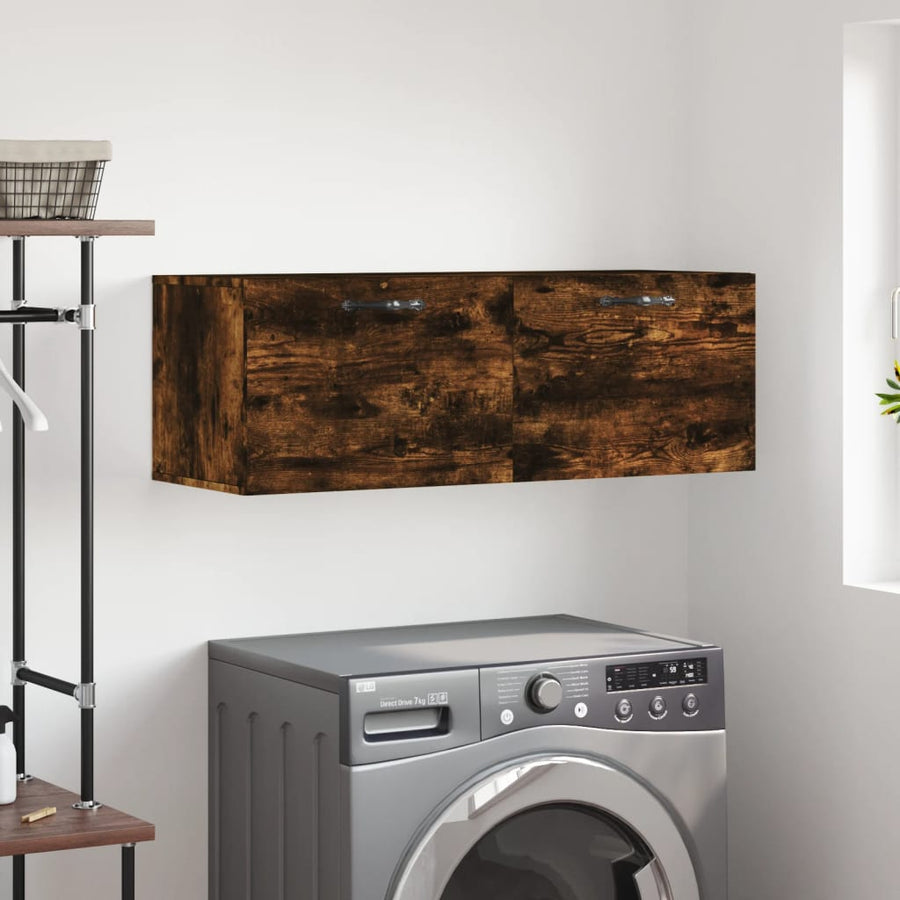 Wandkast 100X36,5X35 Cm Bewerkt Hout Kleurig 100 x 36.5 x 35 cm Gerookt eiken