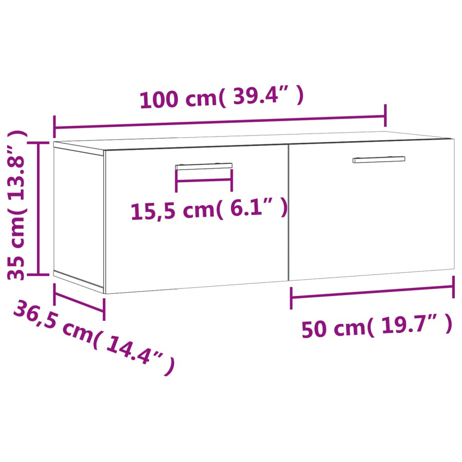 Wandkast 100X36,5X35 Cm Bewerkt Hout Betongrijs
