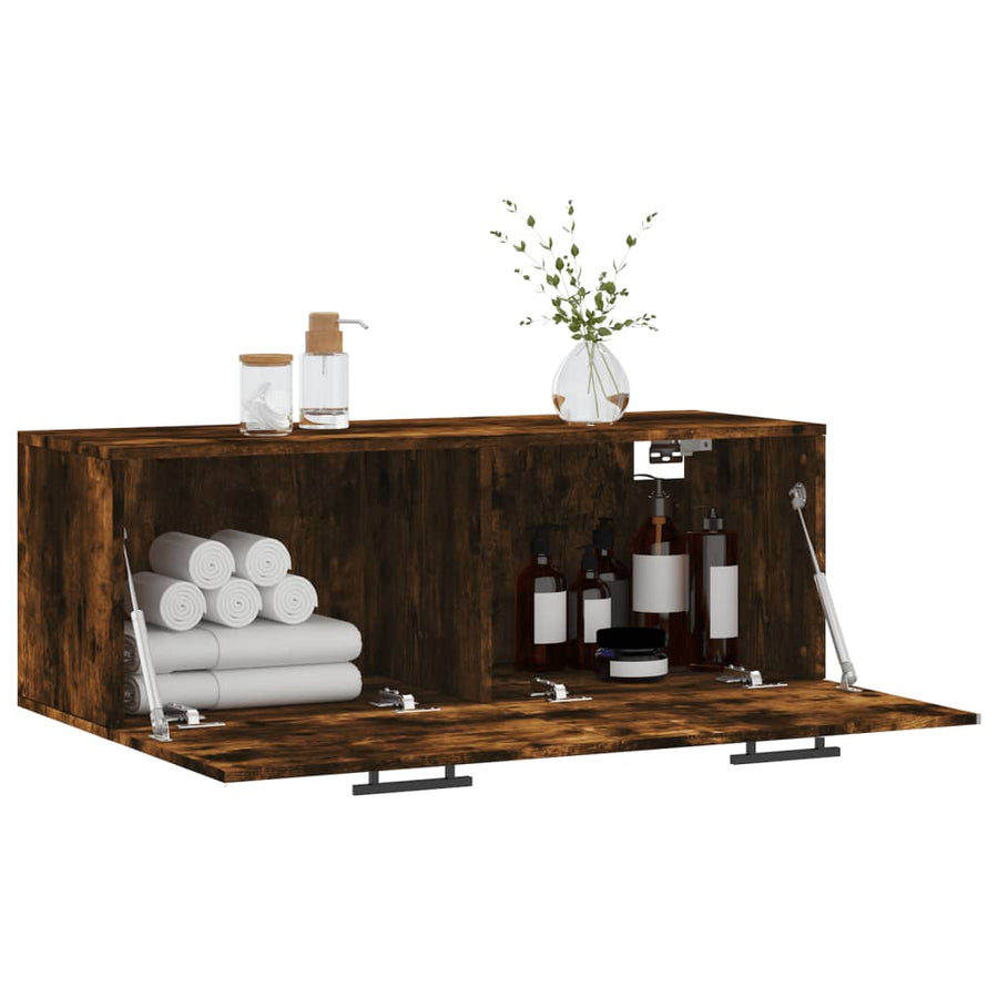 Wandkast 100X36,5X35 Cm Bewerkt Hout Kleurig 100 x 36.5 x 35 cm Gerookt eiken