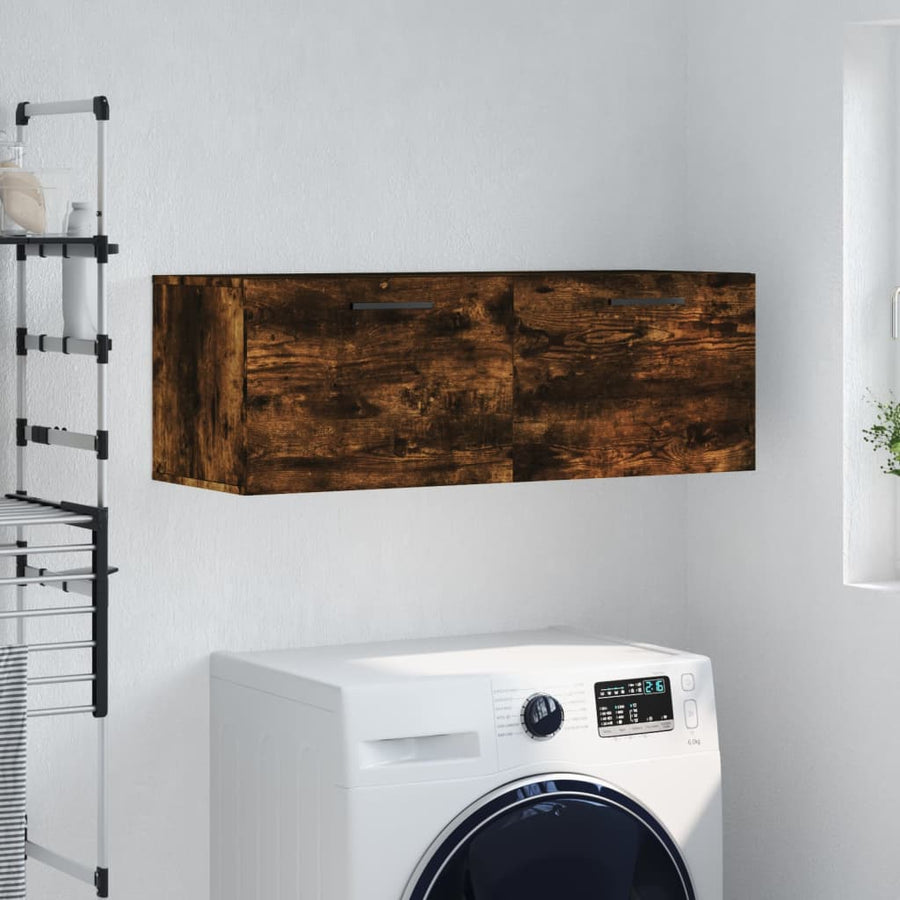 Wandkast 100X36,5X35 Cm Bewerkt Hout Kleurig 100 x 36.5 x 35 cm Gerookt eiken
