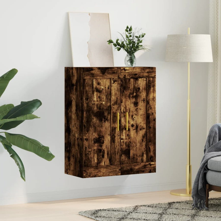 Wandkast 69,5X34X90 Cm Bewerkt Hout Kleurig Gerookt eiken