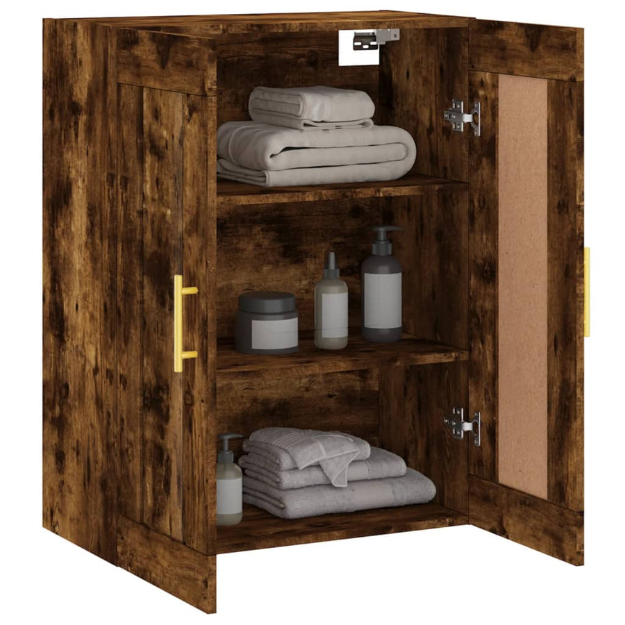 Wandkast 69,5X34X90 Cm Bewerkt Hout Kleurig Gerookt eiken