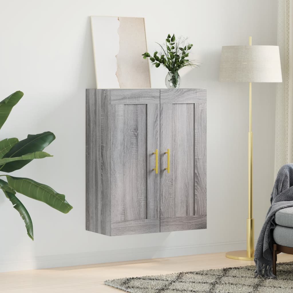 Wandkast 69,5X34X90 Cm Bewerkt Hout Eikenkleurig Grijs sonoma