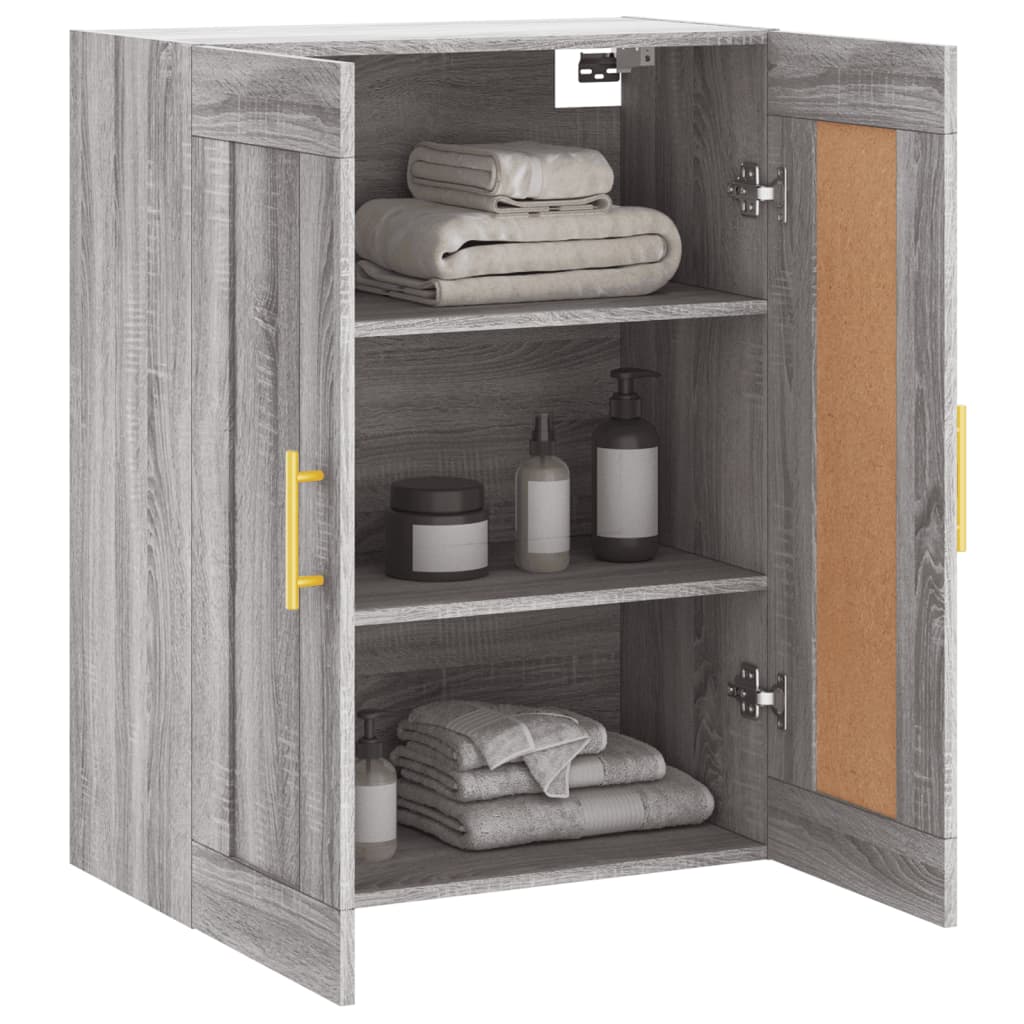 Wandkast 69,5X34X90 Cm Bewerkt Hout Eikenkleurig Grijs sonoma