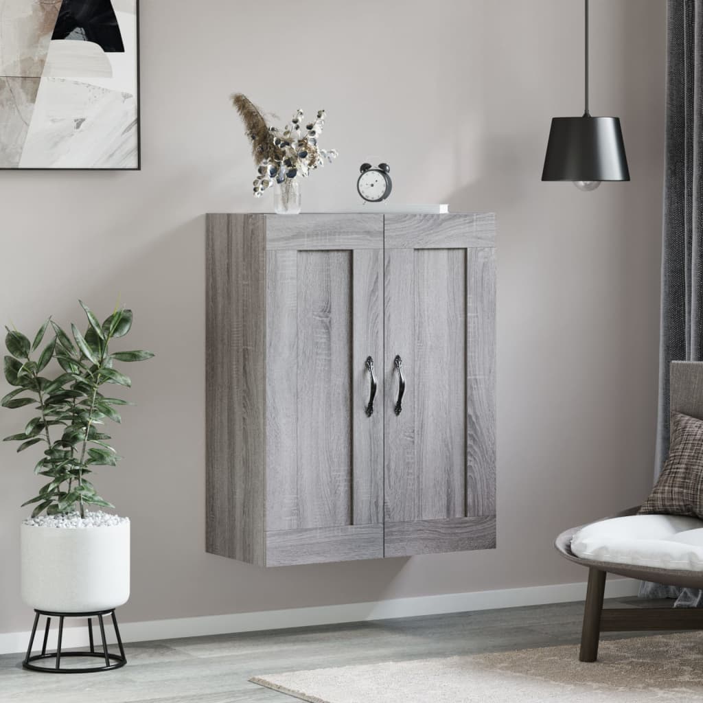 Wandkast 69,5X34X90 Cm Bewerkt Hout Eikenkleurig Grijs sonoma