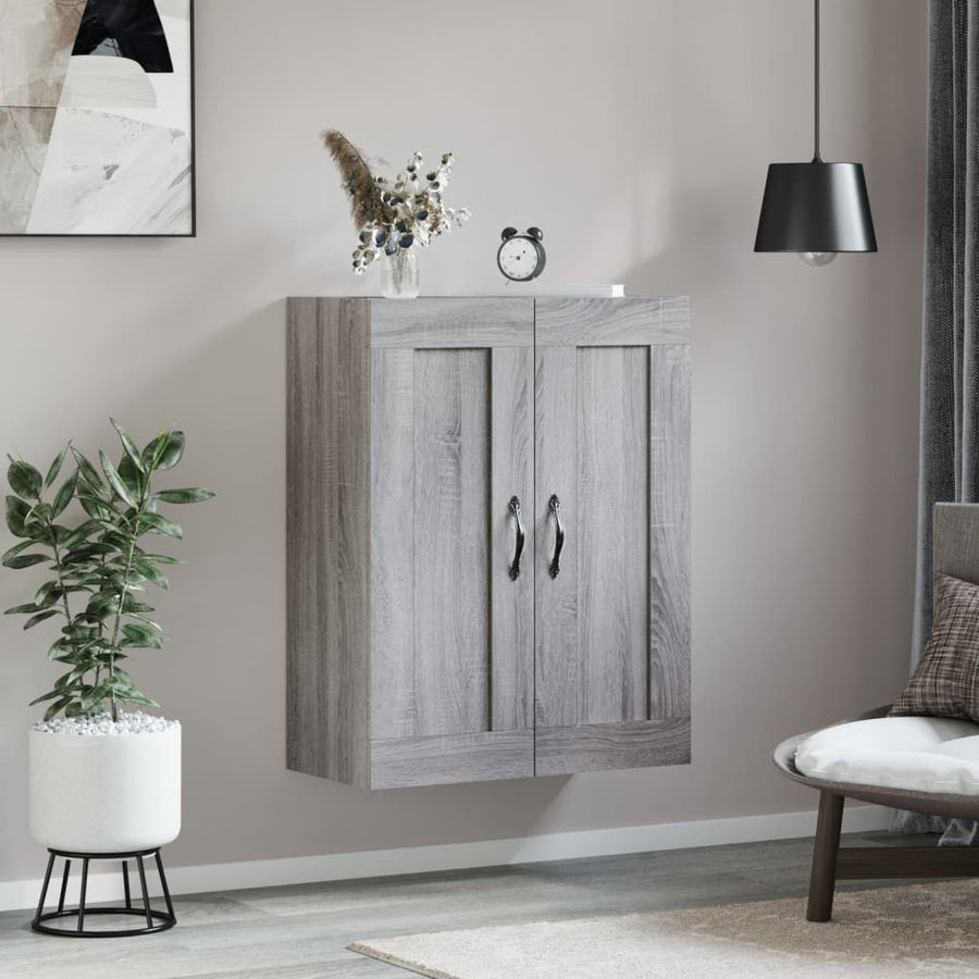 Wandkast 69,5X34X90 Cm Bewerkt Hout Eikenkleurig Grijs sonoma