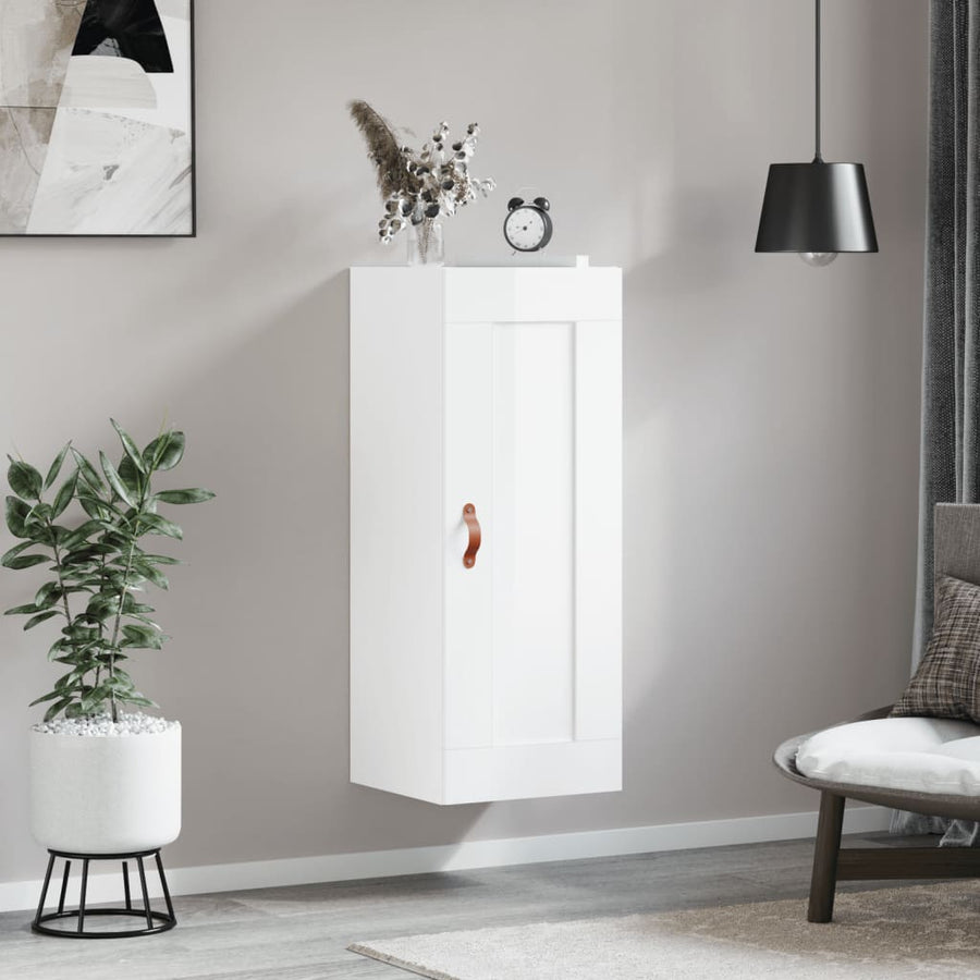 Wandkast 34,5X34X90 Cm Bewerkt Hout Hoogglans Wit