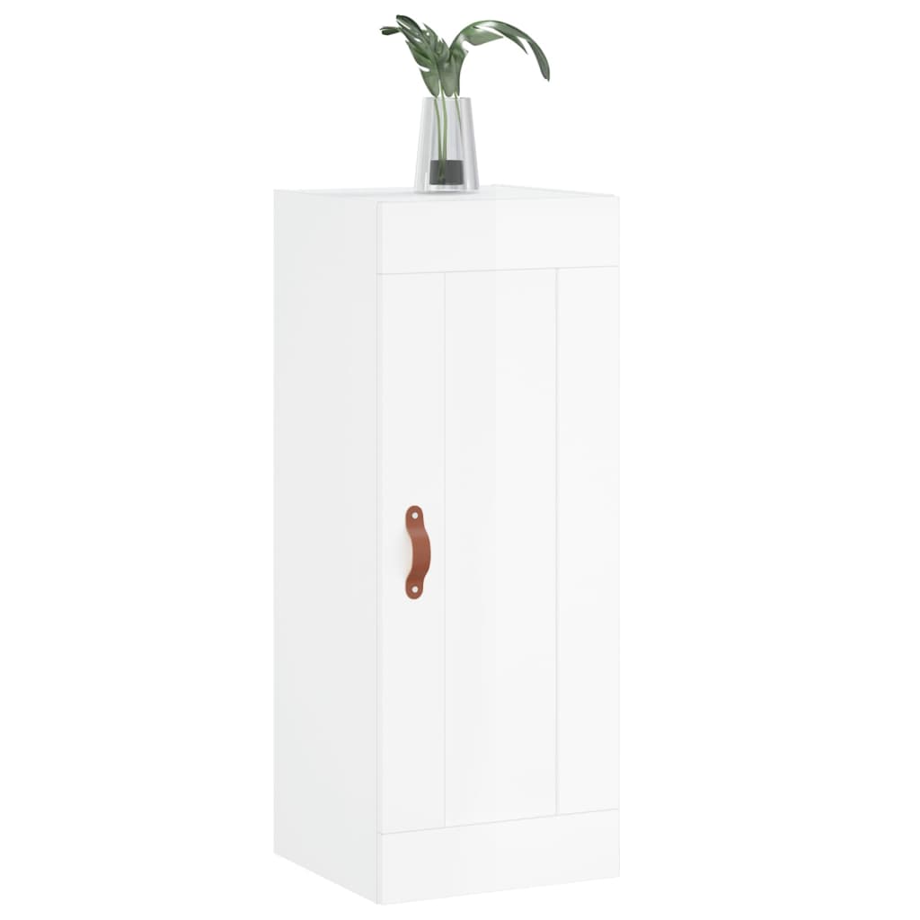 Wandkast 34,5X34X90 Cm Bewerkt Hout Hoogglans Wit
