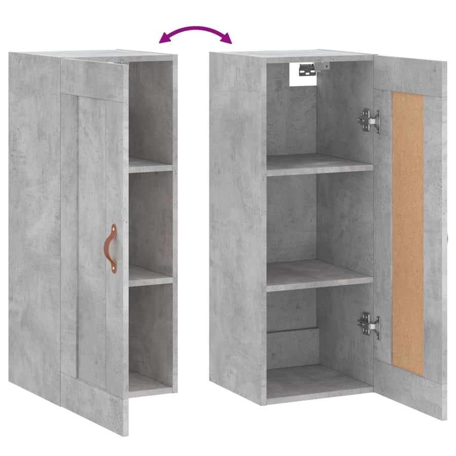 Wandkast 34,5X34X90 Cm Bewerkt Hout Betongrijs