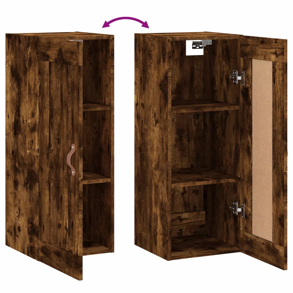 Wandkast 34,5X34X90 Cm Bewerkt Hout Kleurig Gerookt eiken