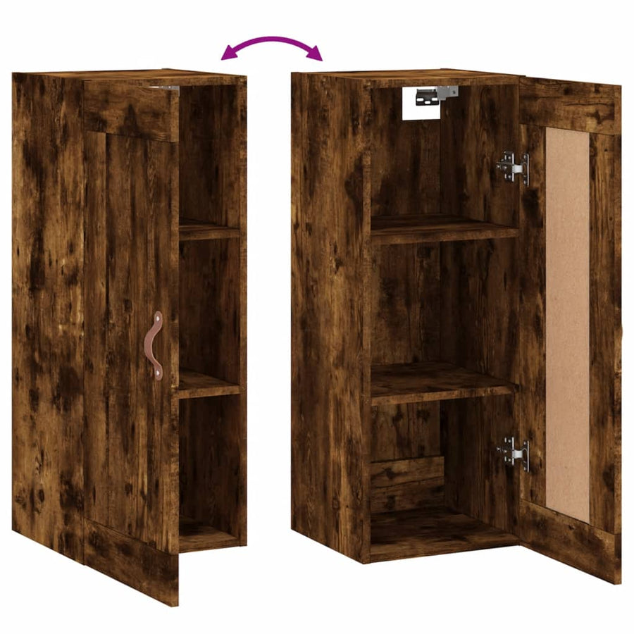 Wandkast 34,5X34X90 Cm Bewerkt Hout Kleurig Gerookt eiken