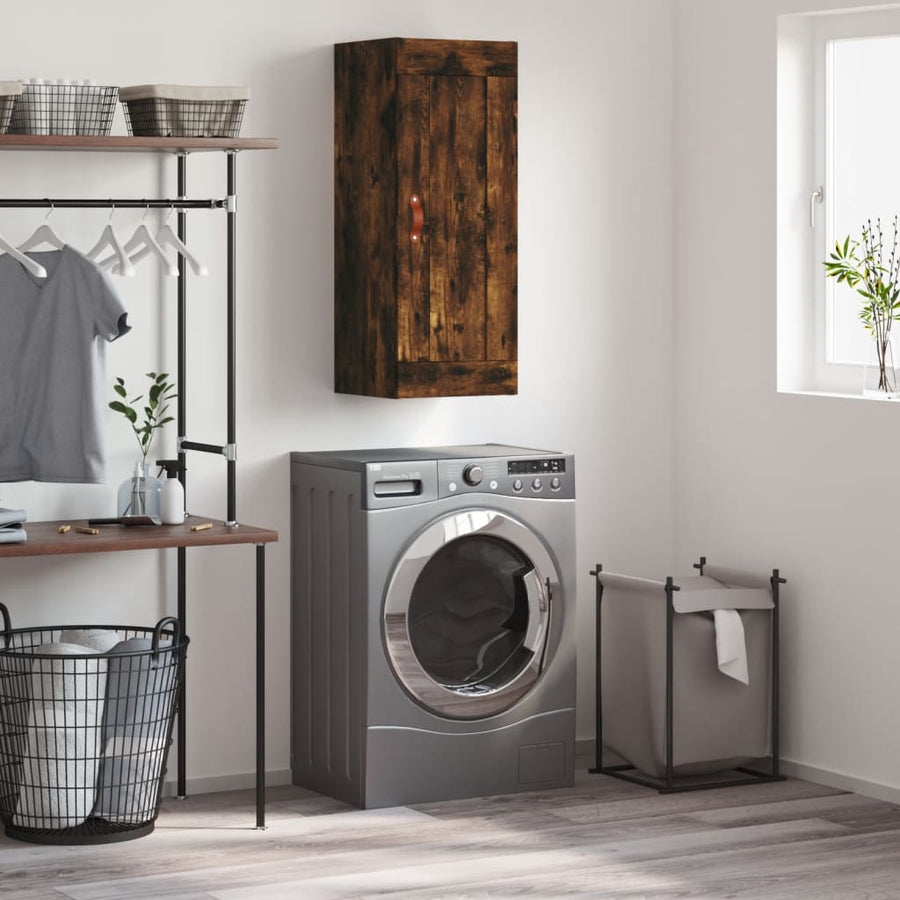 Wandkast 34,5X34X90 Cm Bewerkt Hout Kleurig Gerookt eiken
