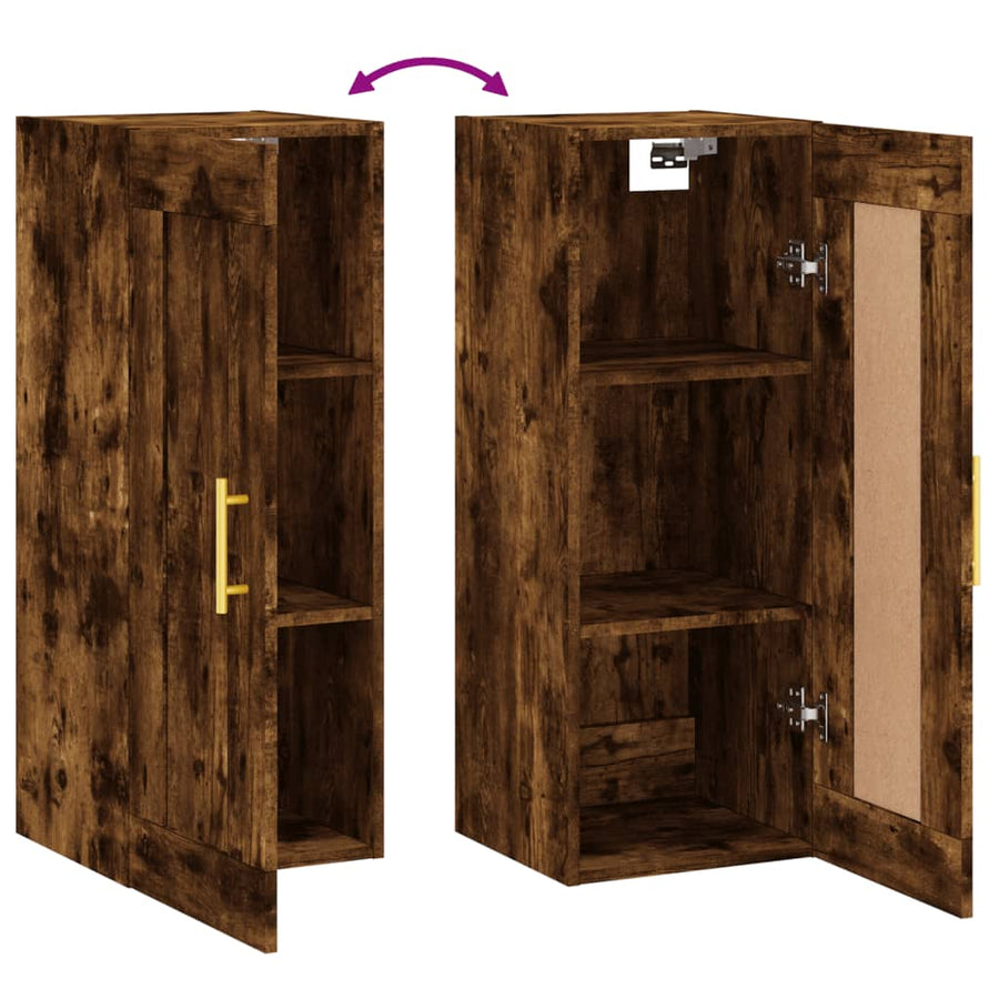 Wandkast 34,5X34X90 Cm Bewerkt Hout Gerookt Eikenkleurig