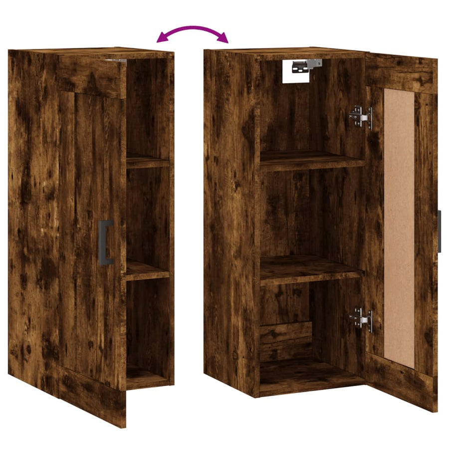 Wandkast 34,5X34X90 Cm Bewerkt Hout Gerookt Eikenkleurig