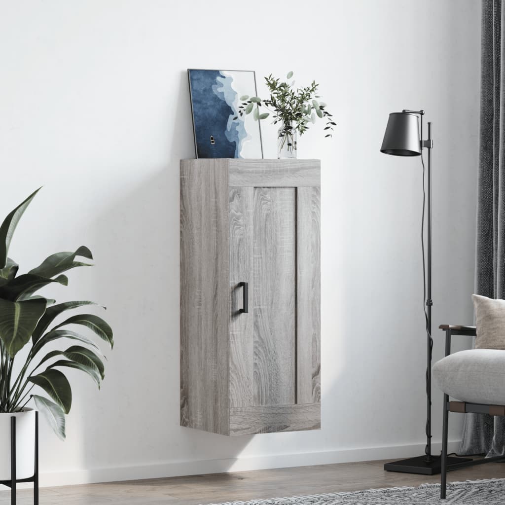Wandkast 34,5X34X90 Cm Bewerkt Hout Eikenkleurig Grijs sonoma