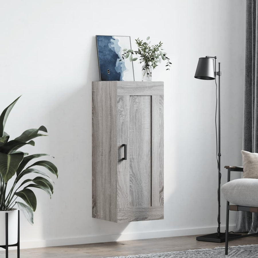 Wandkast 34,5X34X90 Cm Bewerkt Hout Eikenkleurig Grijs sonoma