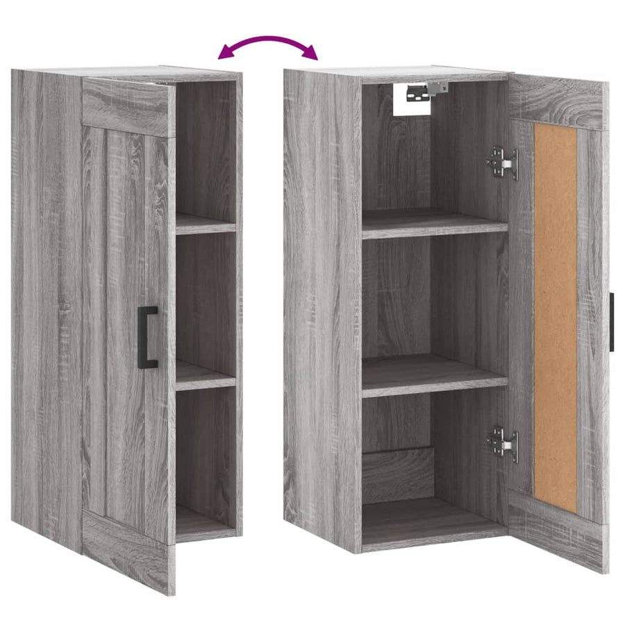 Wandkast 34,5X34X90 Cm Bewerkt Hout Eikenkleurig Grijs sonoma