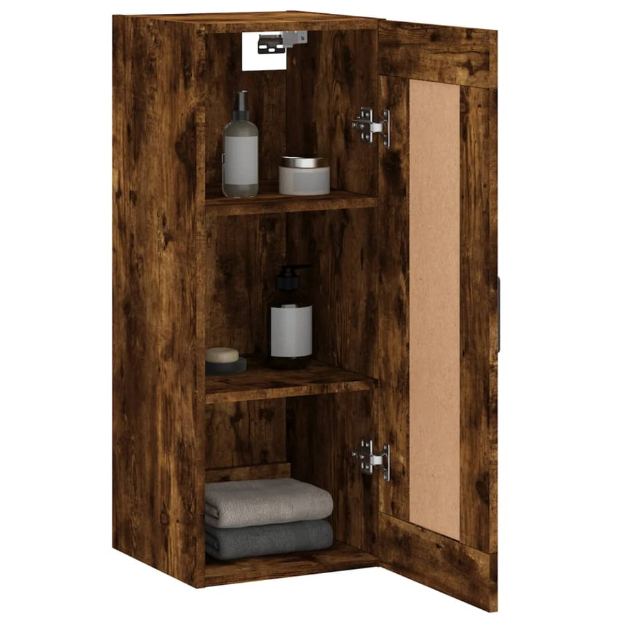 Wandkast 34,5X34X90 Cm Bewerkt Hout Gerookt Eikenkleurig