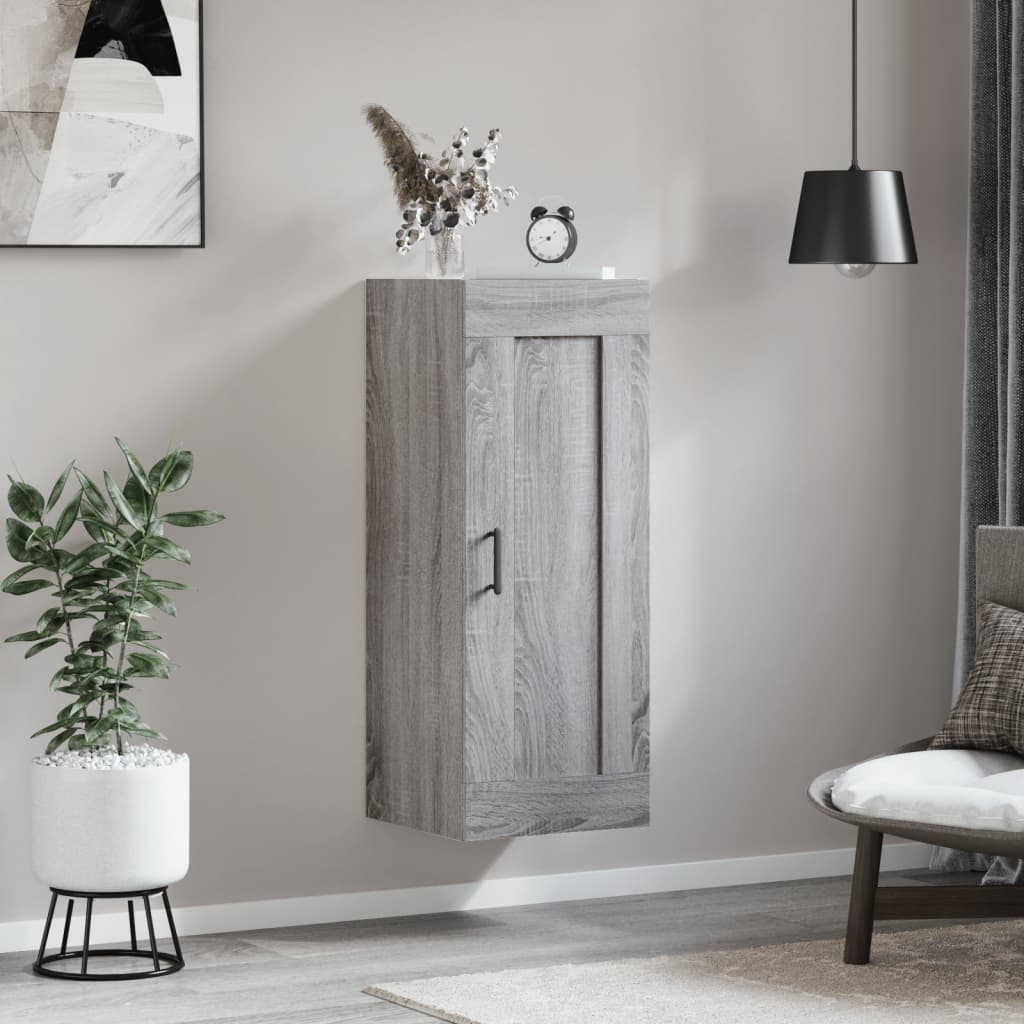 Wandkast 34,5X34X90 Cm Bewerkt Hout Grijs Sonoma Eikenkleurig