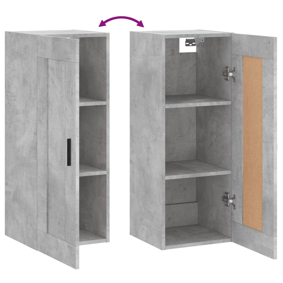 Wandkast 34,5X34X90 Cm Bewerkt Hout Betongrijs